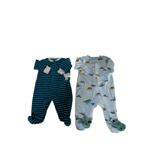 Lot of 2 Boys Infant Baby Size 3 Months Bodysuit Footed Sleeper Pajamas Blue Din - Picture 1 of 4